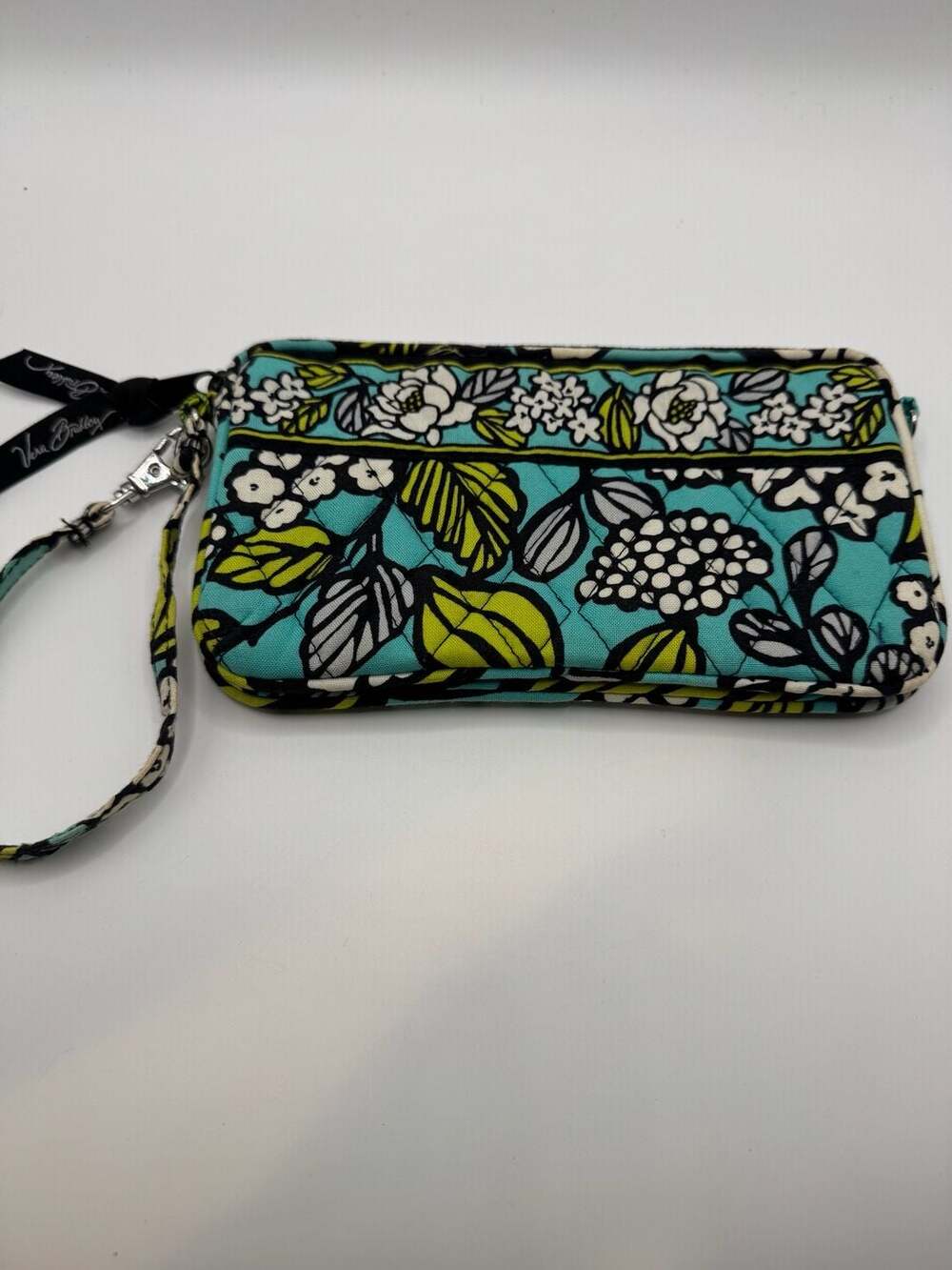 New Vera Bradley Island Blooms Quilted Wristlet Wallet Aqua Blue Green Floral